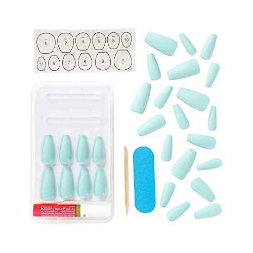 KISS Gel Fantasy Ready-to-Wear Press-On Sculpted Gel Nails, “Back It Up”, Long, Teal, High Arch Nail Kit with Pink Gel Nail Glue, Manicure Stick, Mini Nail File, and 28 Fake Nails - Image 5