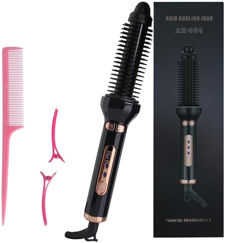 Rotating Curling Iron Brush 1 Inch Barrel,Thermal Brush Heated Round Brush,Hot Curling Comb for Medium Hair,Ceramic Electric Hair Styling Brush 2 in 1 Hair Straightener and Curler