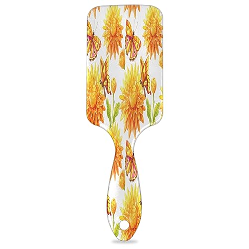 Flower Butterflies Hair Brush Detangler Brush with Nylon Bristle for Thick Curly Thin Long Short Wet or Dry Hair Adds Shine and Makes Hair Health Paddle Hairbrush for Women Men