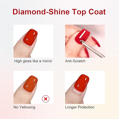 2pcs 0.5 Fl Oz No Wipe Top and Base Coat Gel Polish Set, Soak Off LED U V Base and Top Coat Gel Nail Polish Glossy Long Lasting Gel Base Coat and Gel Top Coat,for Nails Art DIY Home - Image 4