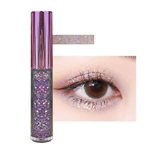 Liquid Glitter Eyeshadow, Long Lasting, Quick Drying, Easy to Apply, Loose Bling Glitter Diamond Pigmented Glue for Eye Crystals Makeup (Sparkling Purple Sequins)