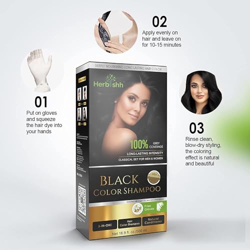 Combo Pack-2pcs Herbishh Hair Color Shampoo for Gray Hair+ 1pc Argan Intense Hair Mask- Hair Dye Shampoo – Colors Hair in Minutes – Long-lasting color– 500 Ml –Stimulates Dry Frizzy Hair (Black) - Image 4