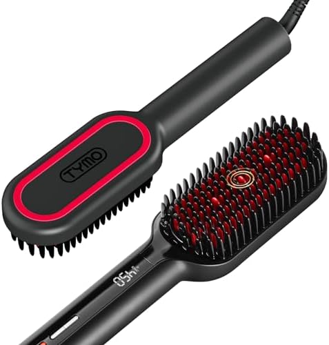 TYMO Upgraded Ionic Hair Straightener Brush 16 Heat Settings Dual Voltage for Thick Curly Hair