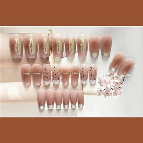 Brown French Medium Square Press on Nails with Sequins, 24 Pieces - Image 7