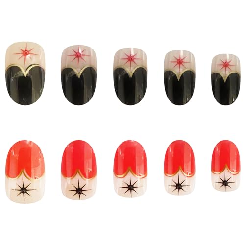 Short Oval Gold French Press on Nails with 3D Pearl Design, 24pc Set - Image 2