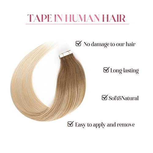 20 Inch Ash Brown to Dirty Blonde Balayage Tape In Human Hair Extensions 20 Piece Set - Image 3