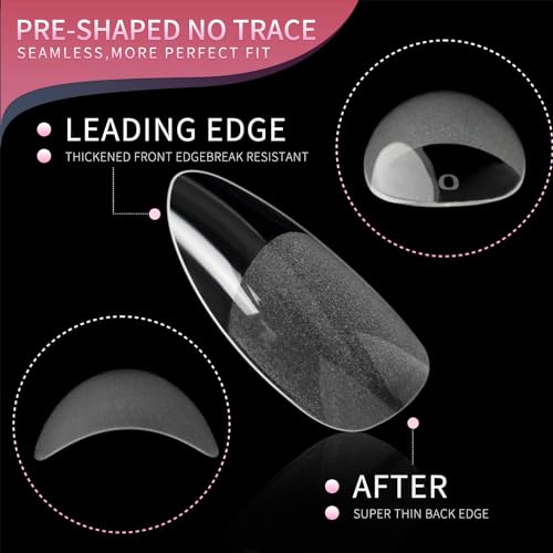Krofaue 600Pcs Almond Clear Full Cover Press on Nail Tips 12 Sizes Half Matte Finish - Image 5