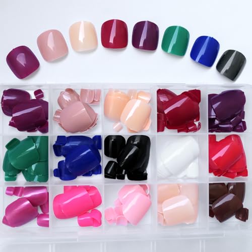 360Pcs Short Press on Toenails Square, Full Cover Colored Fake Toe Nails Glossy False Toenail Press ons Acrylic Glue on Toenails for Women Girls Artificial Toes - Image 6