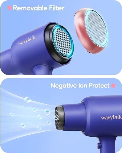 Wavytalk Professional 1875 Watt Hair Dryer Blow Dryer with Diffuser Nozzle Comb and Concentrator Negative Ions Fast Drying Light and Quiet with Ceramic Technology for All Hair Types Sapphire Blue - Image 5