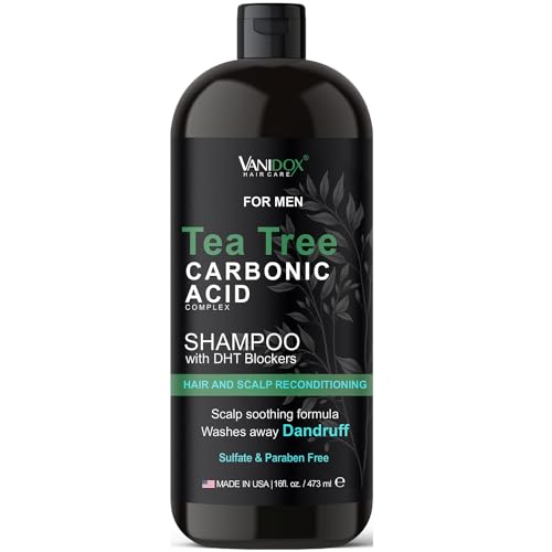Tea Tree Shampoo For Men with Organic Tea Tree Oil and Carbonic Acid - Mens Tea Tree Shampoo For Itchy and Dry Scalp, Fights Hair Loss and Stimulates Hair Growth - With DHT Blockers (16 FL Oz)