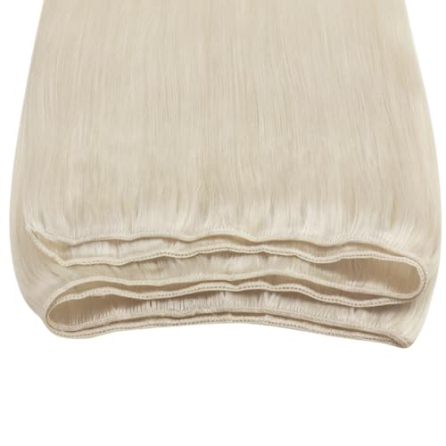 Sunny Blonde Weft Hair Extensions Human Hair Platinum Blonde Sew in Hair Extensions Real Human Hair Blonde Sew in Human Hair Straight Real Hair Weft Extensions Sew in 24inch 100G - Image 4