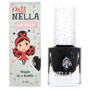 MISS NELLA SURPRISE PARTY – Safe Special Glitter Black Nail Polish for Kids, Non-Toxic & Odor Free Formula for Children and Toddlers, Natural Water Based for Easy Peel Off