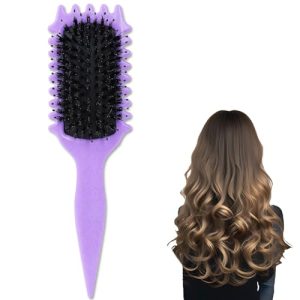 Curl Defining Brush Hair Styling Brush Women Men Curved Vented Hair Brush Boar Bristle Curl Brush for Curly Hair Wet (Purple)