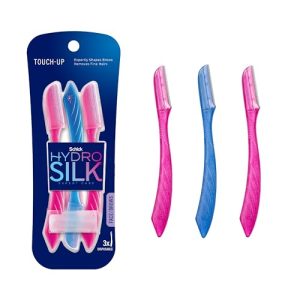 Skintimate Dry Skin Shave Gel for Women Pack of 3 and Schick Hydro Silk Dermaplaning Tool Kit for Precision Eyebrow Shaping and Facial Hair Removal, 3 Count