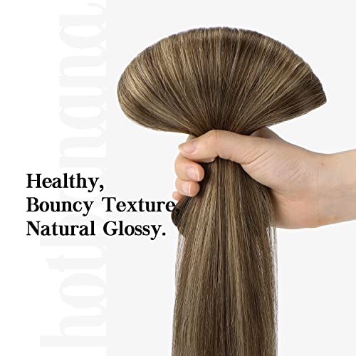 HOTBANANA 20 Inch Chocolate Brown Honey Blonde Ombre Balayage Remy Human Hair Clip In Extensions 120g Straight Dark Roots 7pcs - Image 6