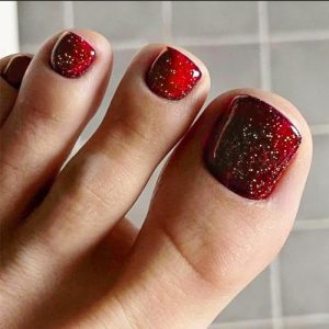24Pcs Gel Nail Press on Toe Nails Glossy Red Acrylic False Toes Nails Sparkly Short Square Fake Toenails Cute Shine UV Full Cover Artificial Toenail Manicure Art Gel Toe Nails for Coquette Women Girls