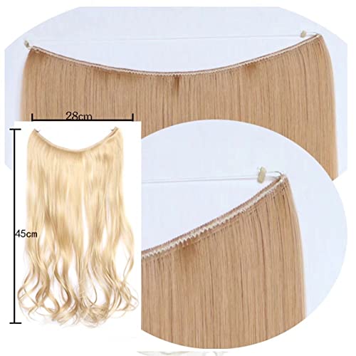 iLUU 18inch 80g Silver Womens Hair Extensions Long Curly Wavy Synthetic Haipieces Hidden Fish Line Invisible String Transparent Wire Hair Extensions for Party Daily Use - Image 2