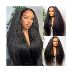 Kinky Straight 180 Density 13x4 Transparent Lace Front Human Hair Wig for Black Women 20 Inch
