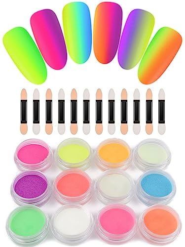 12 Boxes Luminous Pigment Nail Powder, Kalolary Neon Color Nail Powder Pigment Eyeshadow Powder UV Glow Fluorescent Matte Colorant Glow in The Dark Makeup - Image 3