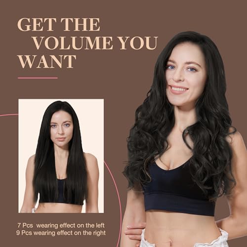 GOO GOO 20 Inch Clip In Hair Extensions 150g 9 Pieces Natural Black Remy Hair - Image 7