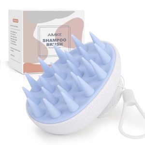 AIMIKE Scalp Massager Shampoo Brush, Scalp Scrubber w/Soft Silicone Bristles, Scalp Brush/Exfoliator for Washing Hair, Dandruff Removal & Hair Growth Stimulator, Hair Scrubber on Wet Dry Hair - Blue