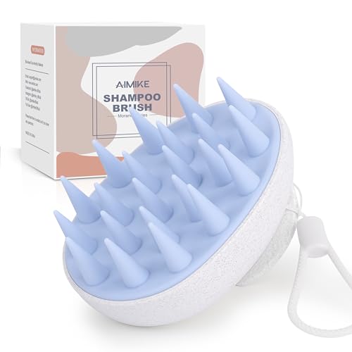 AIMIKE Scalp Massager Shampoo Brush, Scalp Scrubber w/Soft Silicone Bristles, Scalp Brush/Exfoliator for Washing Hair, Dandruff Removal & Hair Growth Stimulator, Hair Scrubber on Wet Dry Hair - Blue