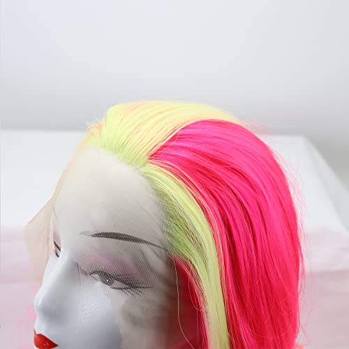 Golden Yellow Highlight Pink Long Wavy Synthetic Lace Front Wig for Women 24-inch - Image 6
