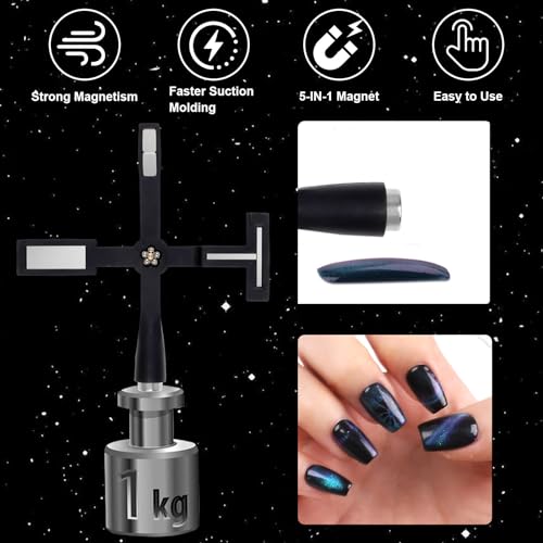 5 in 1 Cat Eye Magnet for Nails, 2Pcs Multifunctional Cat Eye Gel Nail Polish Magnet, Upgraded Strong Magnetism Cross Nail Magnets for 3D Nail Art Design DIY Home Salon Manicure (Black) - Image 4