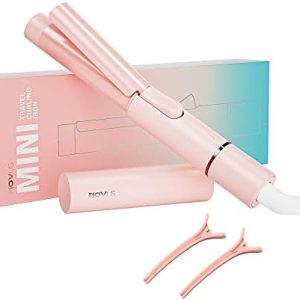 Mini Curling Iron for Short Hair,Travel Curling Iron Dual Voltage,Ceramic Small Curling Wand,Barrel Hair Curling Iron 1 Inch Heat-Up Fast,Pink Portable Hair Curler