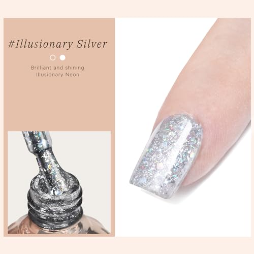 15ml Glitter Silver Gel Nail Polish, Sparkle Silver Holographic Sequins Glitter Gel Polish, High Shine Long Lasting Glossy Gel Polish Soak off UV LED Nail Art Manicure DIY Salon Home#2 - Image 3