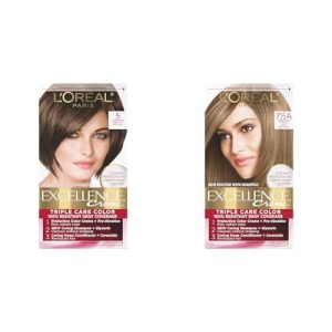 L'Oreal Paris Excellence Creme Permanent Hair Color Kit 5 Medium Brown and 7.5A Ash Blonde