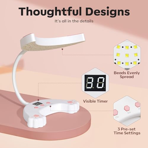 Modelones 2023 Newest UV LED Nail Lamp with Nail Dehydrator and Primer, 48W Cute Smeow Goose Neck UV Lamp for Nails, 2Pcs Acid Free Natural Nail Prep Dehydrate & Bond Primer - Image 4