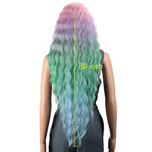 Joedir Lace Front Wigs 30'' Long Wavy Synthetic Wigs For Black Women 130% Density Ombre Rainbow Wigs with Baby Hair(QT PKBL07) - Image 5