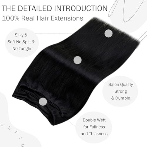 12 Inch Straight Jet Black Human Hair Sew-In Weft Extensions 70g - Image 3