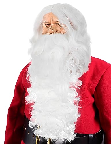 Santa Beard and Wig Set Professional Deluxe Santa Claus Hair with Short and Long White Fake Mustache Realistic Men Christmas Clause Costume Cosplay Accessories - Image 2