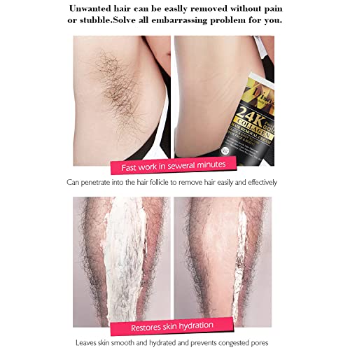 Hair Removal Cream 24k Gold Essence Collagen Argan Oil 3 Minutes Quick & Easy To Use Face Body Legs Depilating Moisturizing 100ml/3.38fl.oz (Honey With Milk) - Image 6