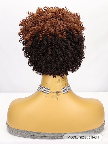 CINHOO Afro Kinky Curly Wigs for Black Women Short Curly Wig,Mullet Wigs for Women Synthetic Hair Wigs with Bangs African American Twist Wigs for Black Women Natural Looking Wigs(chocolate and Brown) - Image 6