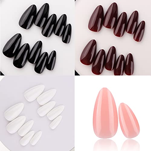 AddFavor 6 Boxes Almond Press on Nails Set, Medium Length Press on Nails Solid Color Glossy Acrylic False Fake Nails with Adhesive Tabs for Women and Girls - Image 2