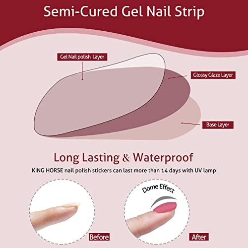 Semi Cured Gel Nail Stickers Long Lasting Nail Polish Strips with UV Lamp Salon-Quality Semi-Cured Gel Nail Wraps Semicured Gel Nail Sticker for Women with UV Light - Image 4