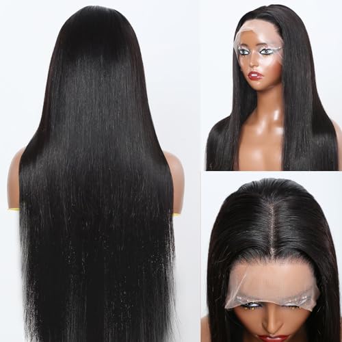 250% Density 360 Full Lace Front Wigs Human Hair Pre Plucked Straight 30 Inch Lace Front Wigs Human Hair HD Transparent Grade 15A Real 360 Lace Frontal Human Hair Wigs for Women Natural Black - Image 6