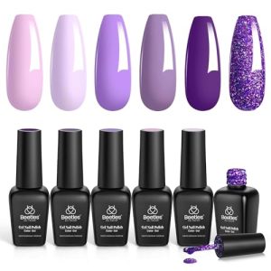 Beetles Gel Nail Polish Kit, 6 Colors Gel Polish Set Purple Glitter Spring Pastel Pink Nail Polish Soak Off U v LED Gel Nail Kit Diy Nail Art Manicure at Home Easter Gift for Women, 2024 New Trend