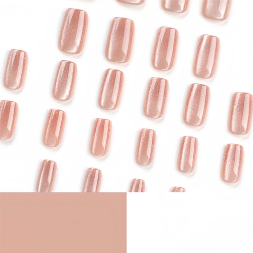 Cat Eye Press on Nails Medium Brown Square Fake Nails, Holographic Glitter Acrylic Nails Kits, Salon Quality False Nails Glue Full Cover Nail Tips 24 Pcs - Image 5