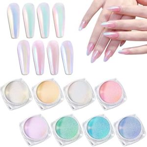 Laza Mermaid Pearl Chrome Nail Powder, 8 Colors Metallic Mirror Effect Pigment, Iridescent Aurora Nail Glitter Dust Kit for Gel Nail Art Decoration, Resin Craft, Gifts - Sweet Candy