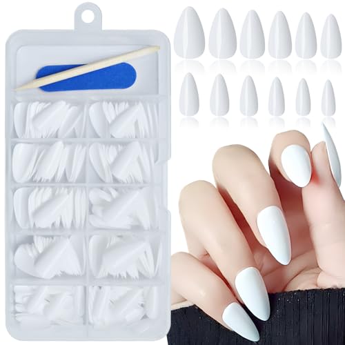 240pcs Short Press on Nails White Full Cover Short Almond Fake Nails, Thick Acrylic Nails Press Ons 12Sizes False Nails with Glue for Women Girls Fingernails Design - Image 4