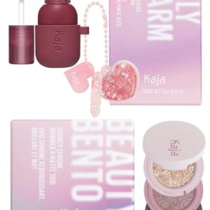 Kaja Lip & Blush Glazed Keychain Stain - Jelly Charm 04 Fig Soda - Eye Bento Collection - Bouncy Eyeshadow Trio 17 Mauve Bouquet Bundle