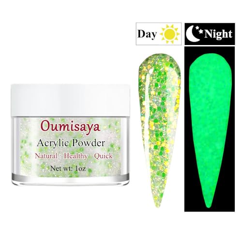 Glow in the dark Glitter Nail Acrylic Powder Green Color 1OZ (APG020) - Image 6