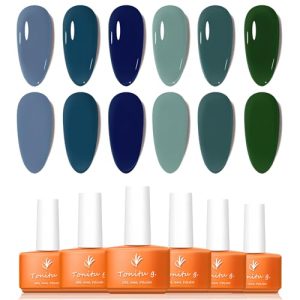 Gel Nail Polish Set 6 Colors Gel Polish Kit, Navy Blue Mint Green Deep Teal Forest Nail Art Design Soak Off LED at Manicure DIY Home Salon Gifts for Women Girls
