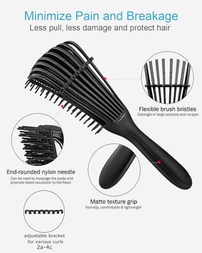 Purple Detangling Brush Set for Curly Hair with 9 Nylon Bristles and Scalp Massager - Image 3