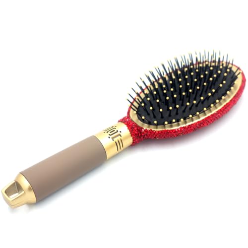 Hair Brush - Detangle Hair and Comb, Massage Cushion, Anti-static, Smooth and Sleek Hair, Luxury Rhinestone Design Suitable for Women (Round red) - Image 2
