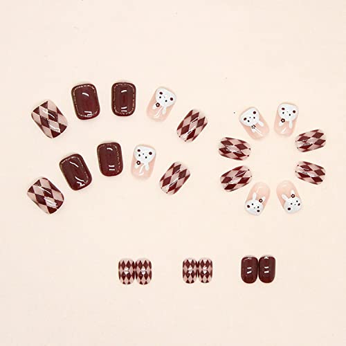 Easter Press on Nails Short Square Fake Nails Full Cover Glossy Acrylic Glue on Nails Cute Bunny False Nails with Swirl Glitter Designs Stick on Nails for Women Girls 24Pcs - Image 3